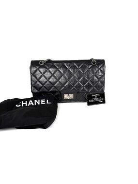 CHANEL Black Reissue 2.55 Quilted 227 Aged Calfskin Leather Shoulder Flap Bag
